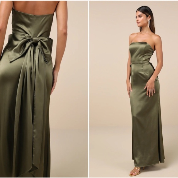 LULU's Sexy Prom Wedding Bridesmaid Elegant Romantic Satin Classy Maxi Gown - Picture 4 of 4